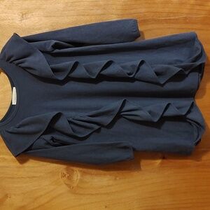 Mabel+Honey Girls Waterfall Ruffle Dress Blue Cotton Blend Jersey Long Sleeve 10